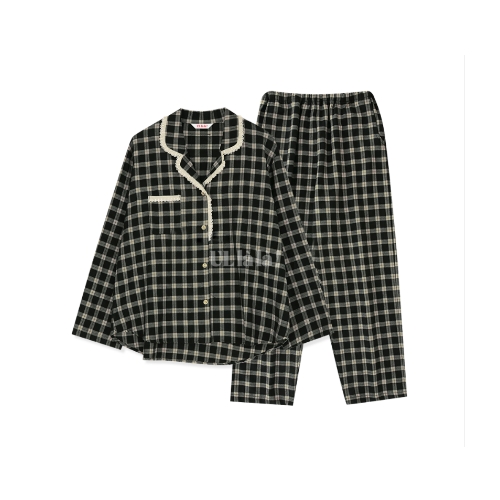 ULALA JOY Women’s Long Sleeve Pajama Set – Black (30s Cotton)