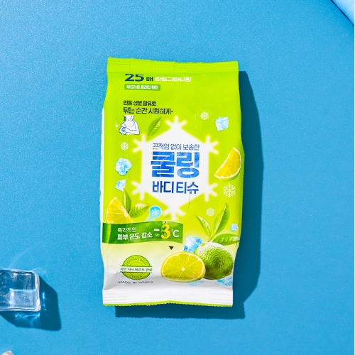 DAISO Cooling Wet Wipes Body Tissue 25wipes #Lime Greentea