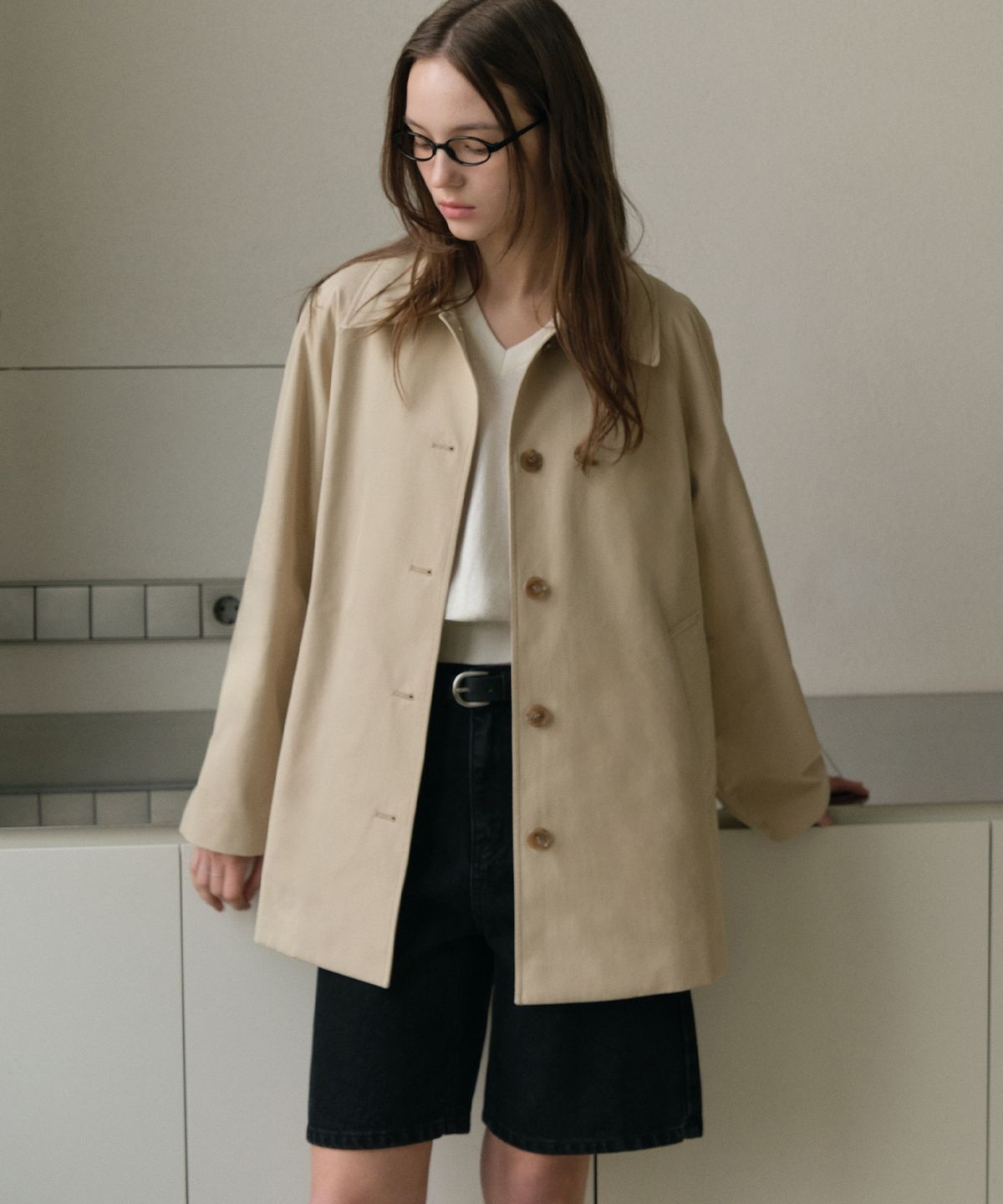 Ostkaka Single Half Trench Coat Beige