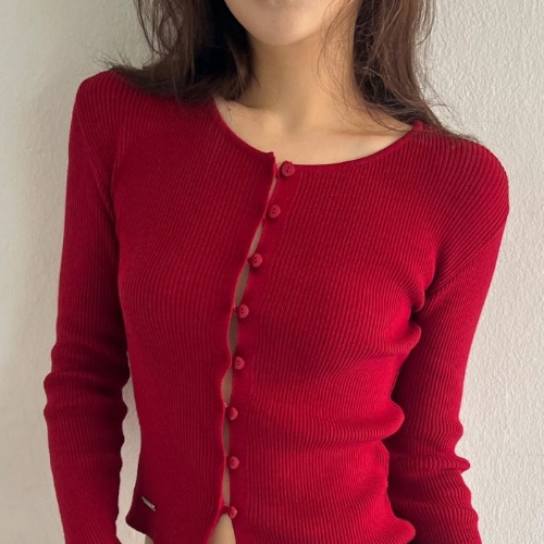 liveary 2nd/ STEP BUTTON CARDIGAN #Rose Red