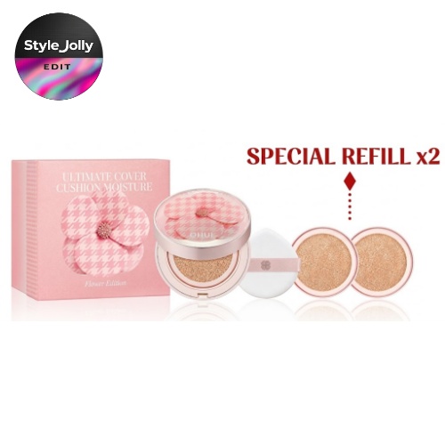 OHUI Ultimate Cover Cushion Moisture Flower Edition Set (#01 Milk Beige)
