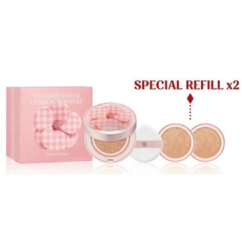 OHUI Ultimate Cover Cushion Moisture Flower Edition Set (#01 Milk Beige)