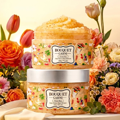 DAISO BOUQUET GARNI Daily Perfume Body Oil Scrub Flower Shop 300g