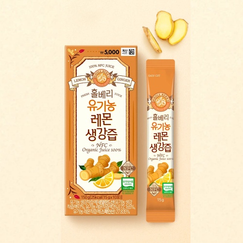 DAISO WHOLE BERRY Organic Lemon Ginger Juice 15g × 10 Sticks