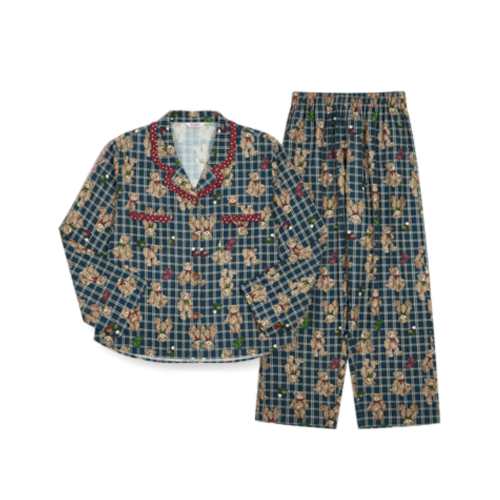 ULLALA Cozy Bear Women's Long Sleeve Pajama Top & Bottom Set Deep Blue Size FREE