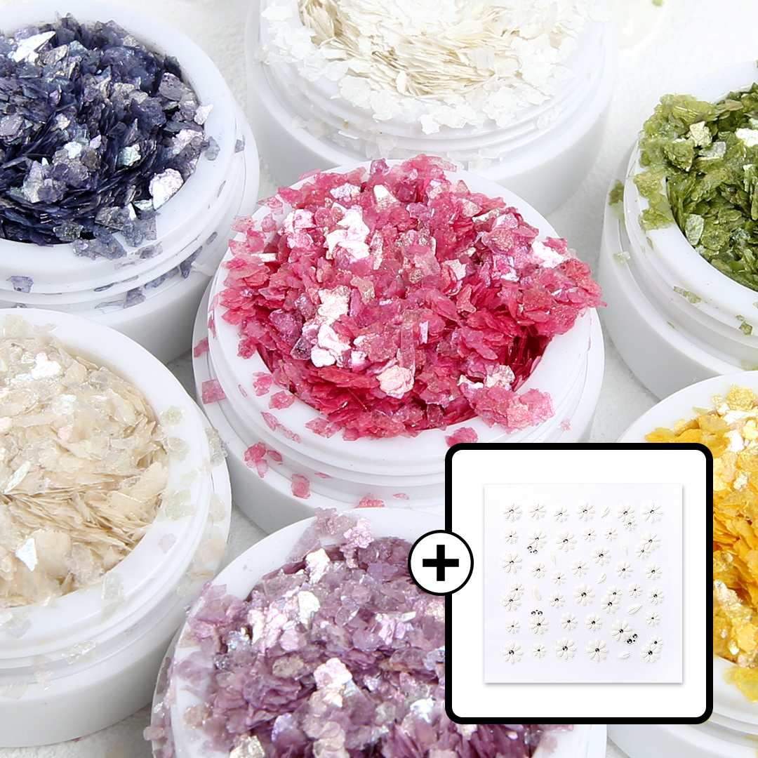 JelloJello Petal Terrazzo Cherry Blossom Spring Nail Glitter 7-Piece Set
