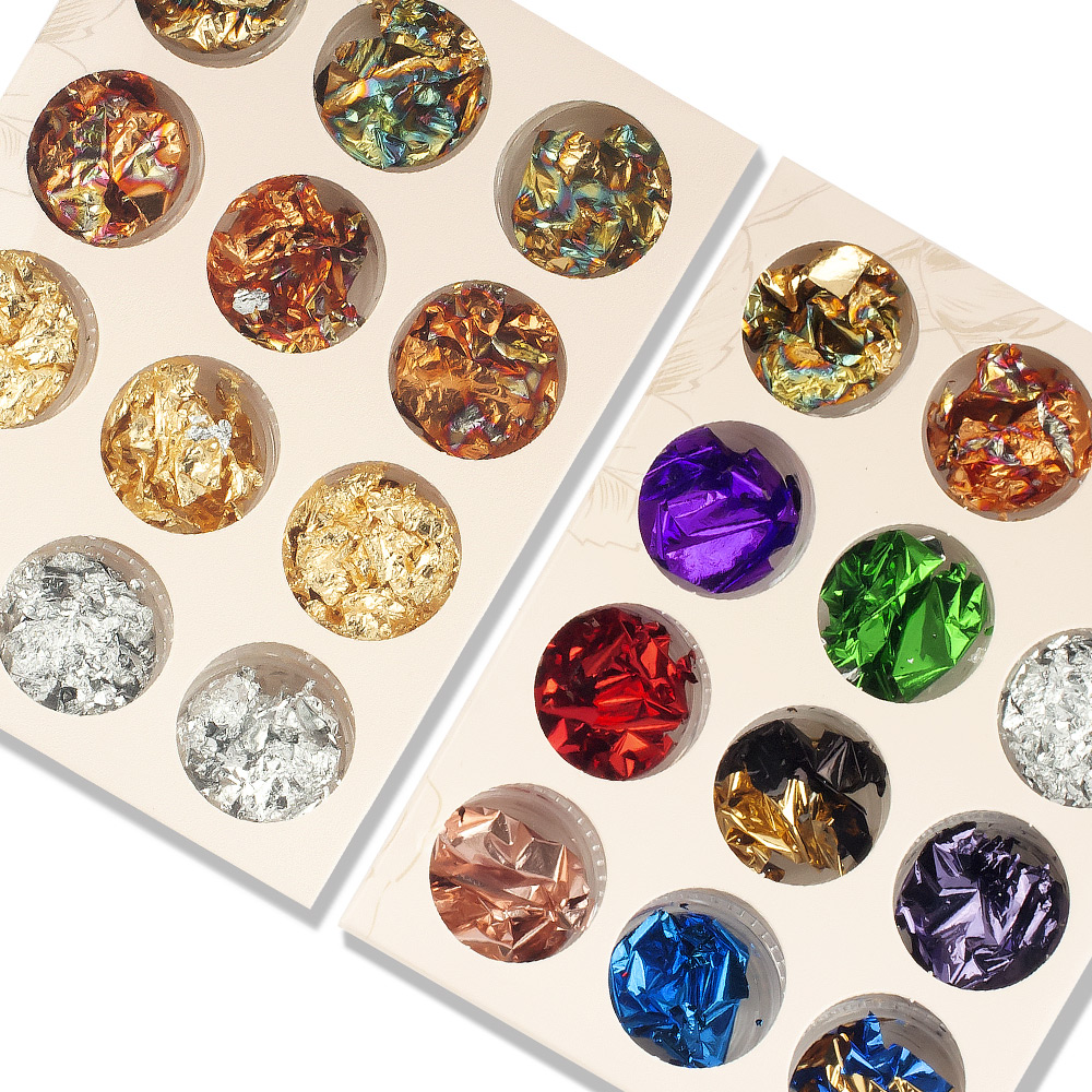 JelloJello Gel Nail Materials Shell Gold Foil Silver Foil Metal Glitter 12 Types