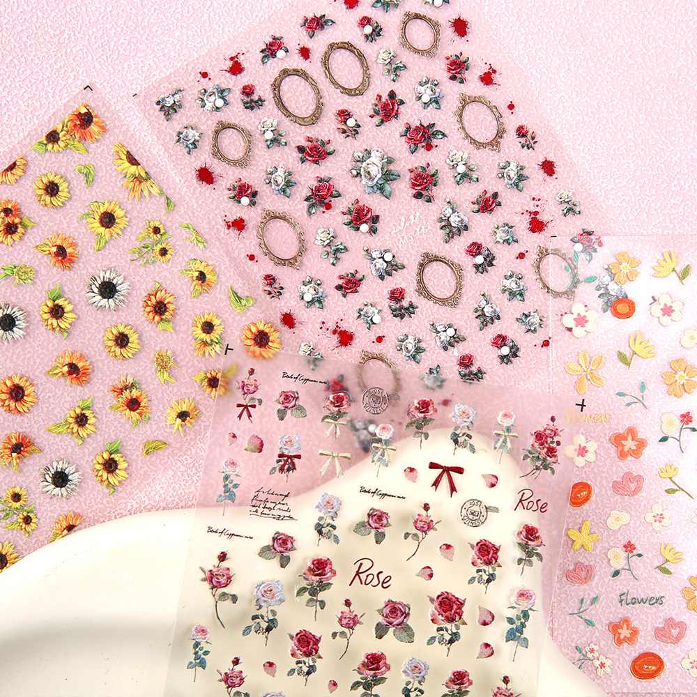 JelloJello Self Gel Nail Art Vintage Flower & Butterfly Embossed Stickers 7 Types (CNS072~CNS087)